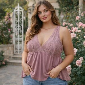 Y2K Fleur’t Lace Chemise Babydoll Lingerie Top | Dusty Pink Sheer Lace Romantic
